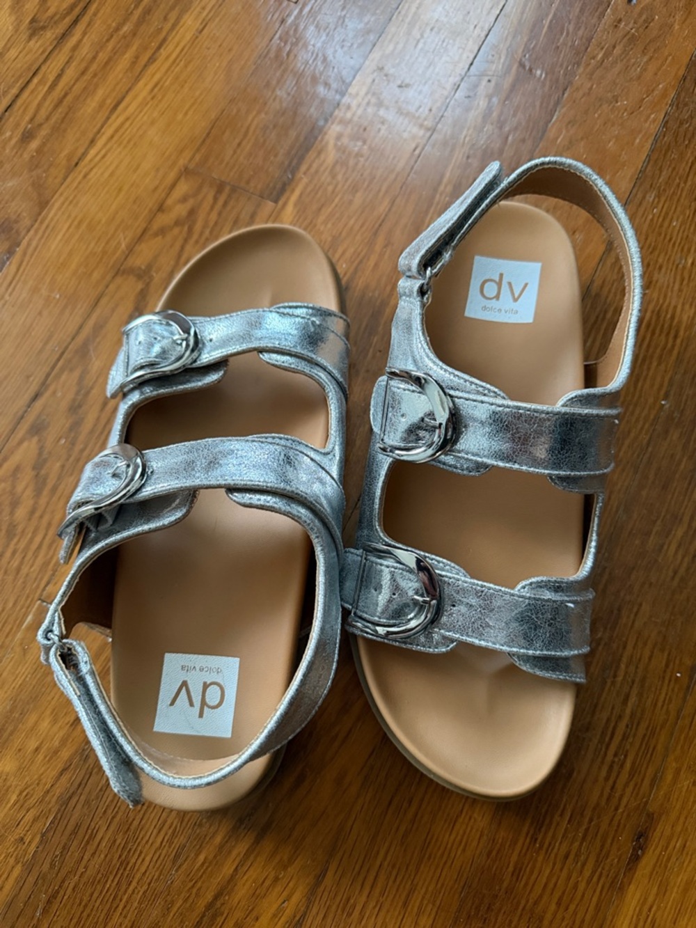 DV by Dolce Vita Kids Metallic Silver Buckle Strap Sandals